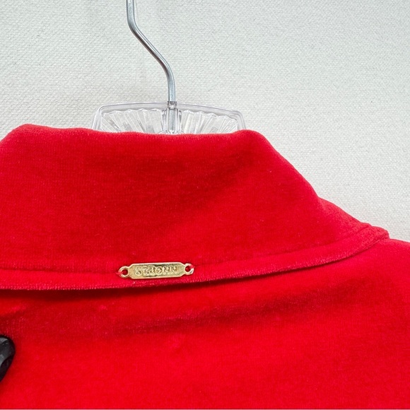 St. John Women's Red Velvet Jacket Cardigan Sweater Zippered Size Small Pockets - Picture 5 of 15